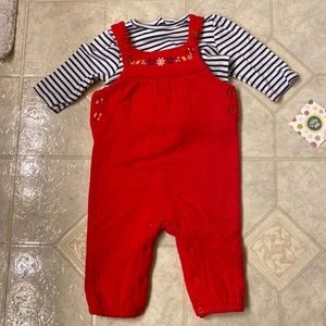 Little Me Baby Girls 2-pc. Striped T-Shirt  Overalls Set - Red